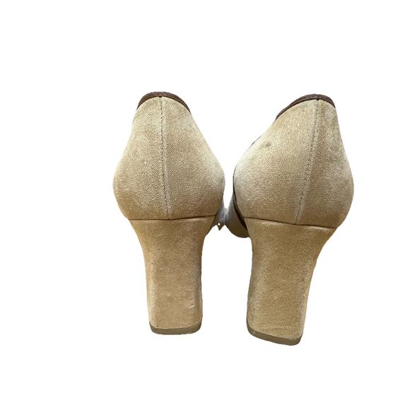 HEYRAUD Women’s Brown Suede Square Toe Platform Heels Shoes Size 38 1/2 (8.5) US - Picture 3 of 6